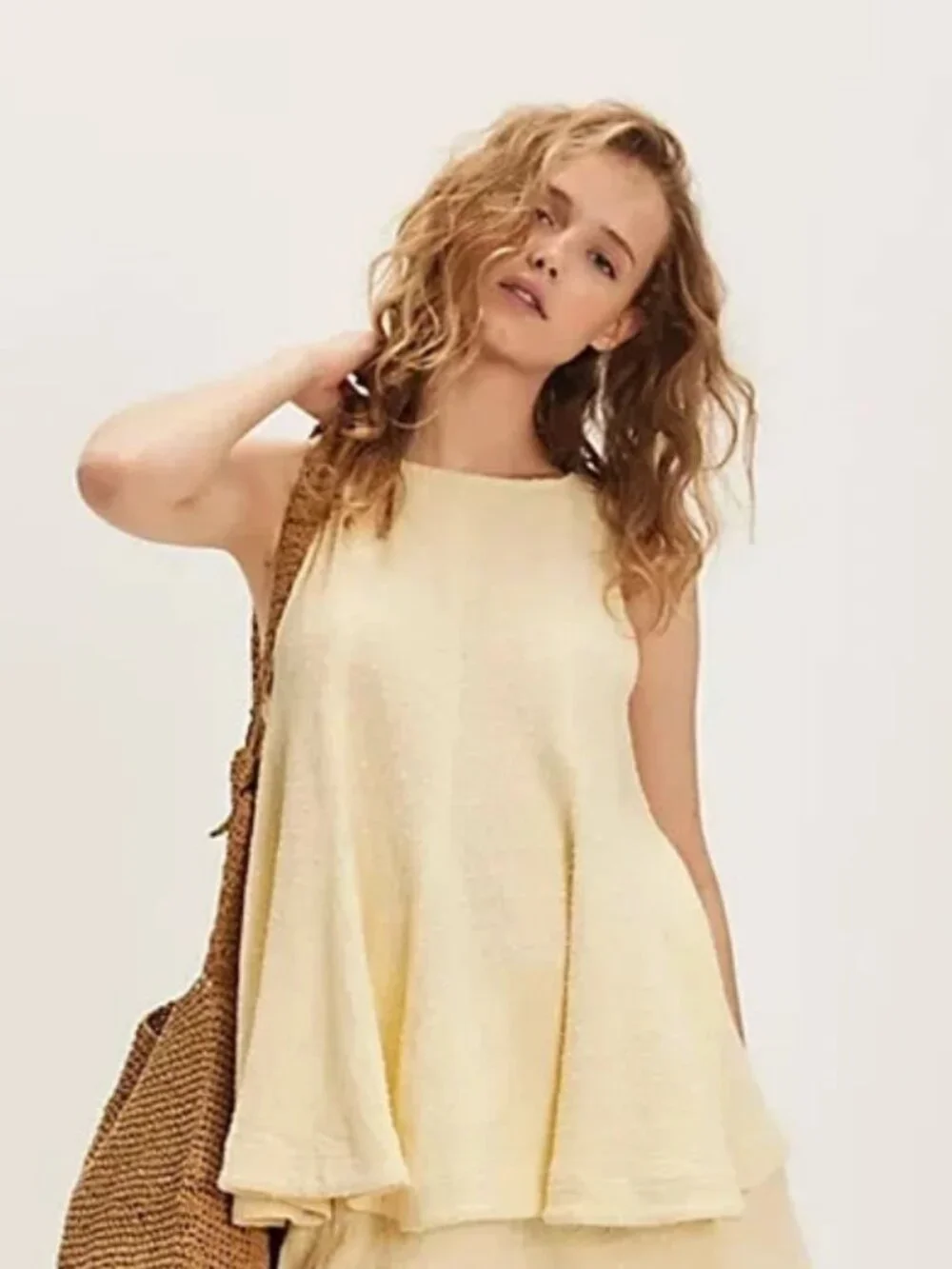 Free People Cassius Clip Dot Tunic Top Sleeveless Scoop Neck Lemon S